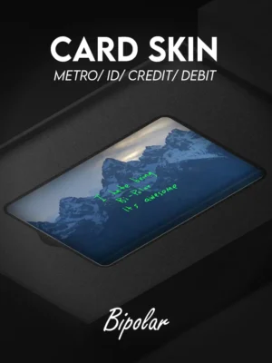 Custom aesthetic card skin designed for credit cards, debit cards, metro cards, and ID cards, featuring a premium finish and durable vinyl material that protects against scratches and wear while adding a stylish, minimalist and expressive look to everyday essentials.