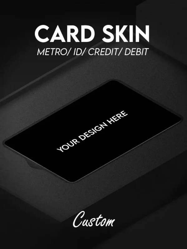 Custom aesthetic card skin designed for credit cards, debit cards, metro cards, and ID cards, featuring a premium finish and durable vinyl material that protects against scratches and wear while adding a stylish, minimalist and expressive look to everyday essentials.