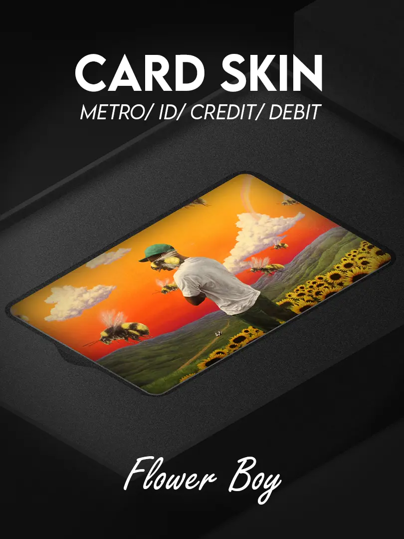Custom aesthetic card skin designed for credit cards, debit cards, metro cards, and ID cards, featuring a premium finish and durable vinyl material that protects against scratches and wear while adding a stylish, minimalist and expressive look to everyday essentials.