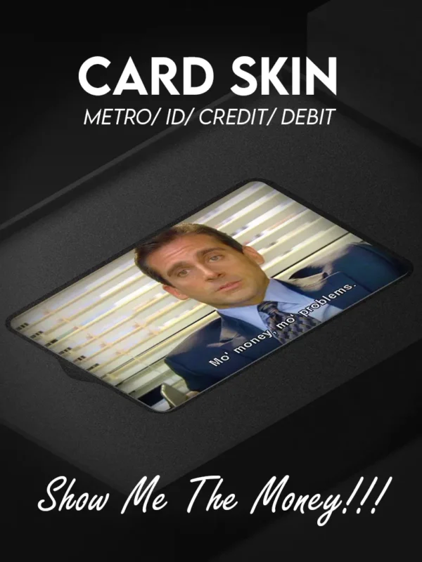 Custom aesthetic card skin designed for credit cards, debit cards, metro cards, and ID cards, featuring a premium finish and durable vinyl material that protects against scratches and wear while adding a stylish, minimalist and expressive look to everyday essentials.