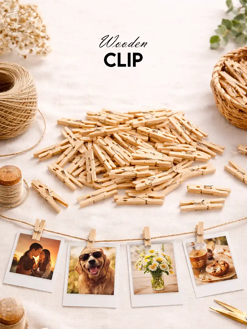Mini wooden clips by Shop Evince aesthetic photo display clips for polaroids, fairy lights and wall decor