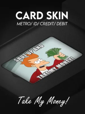 Custom aesthetic card skin designed for credit cards, debit cards, metro cards, and ID cards, featuring a premium finish and durable vinyl material that protects against scratches and wear while adding a stylish, minimalist and expressive look to everyday essentials.